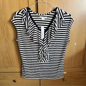 August Silk Navy / White striped top w/ zipper BNWT